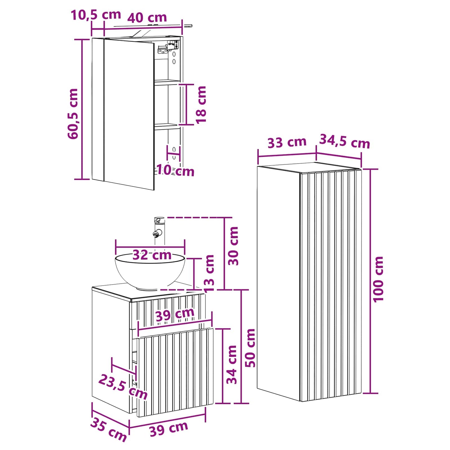 Bathroom Furniture Set 4 pcs White Engineered Wood and Glass