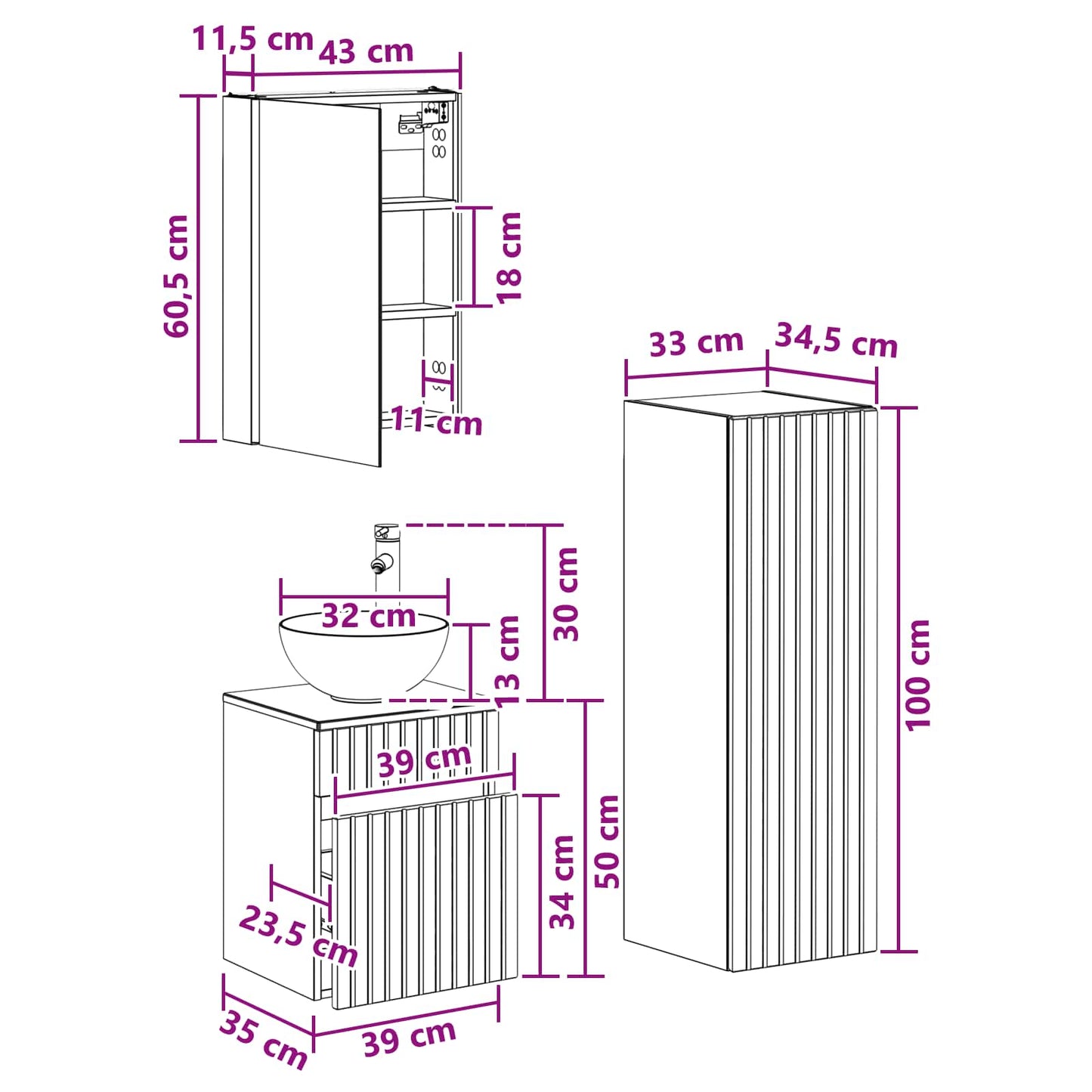Bathroom Furniture Set 4 pcs Old Wood Engineered Wood and Glass