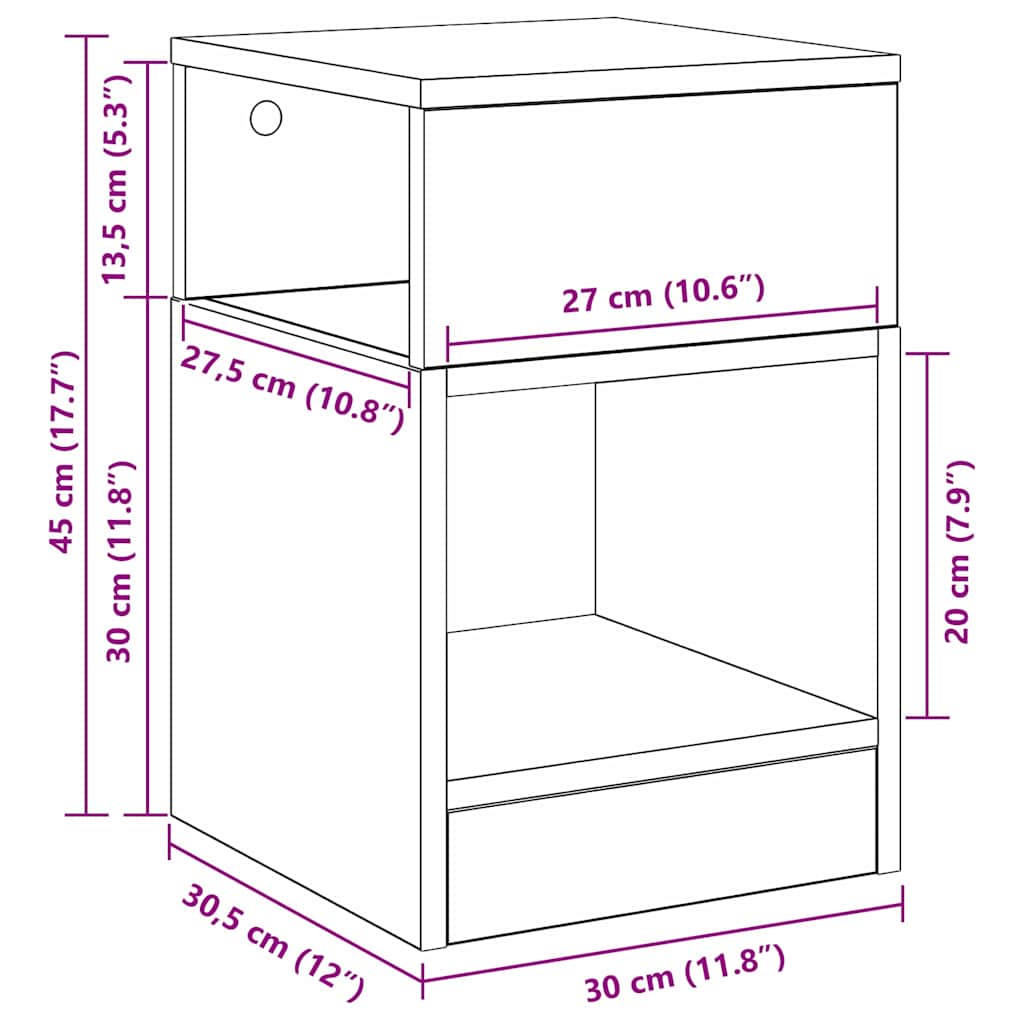 End Table Black Oak 30.5 x 30 x 45 cm Engineered Wood