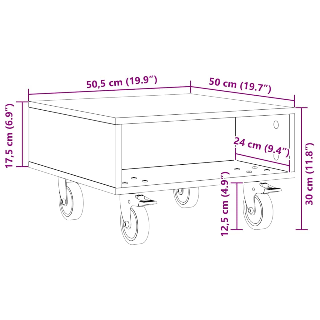 Side Table with Wheels Concrete Grey 50.5 x 50 x 30 cm