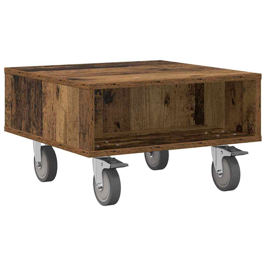 Side Table with Wheels Old Wood 50.5 x 50 x 30 cm
