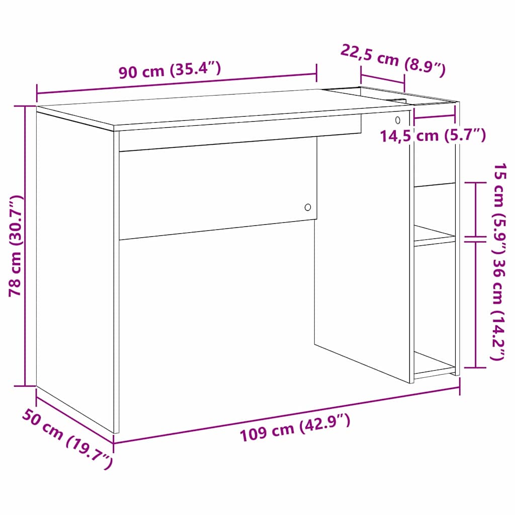 Desk Sonoma Oak Engineered Wood 109 x 50 x 78 cm