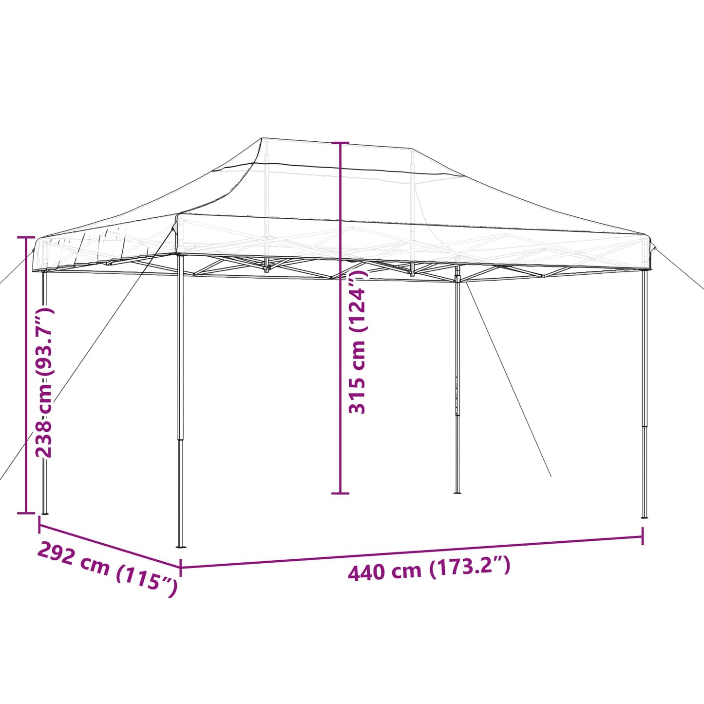 Party Tent 292 x 440 x 315 cm Black Oxford Fabric