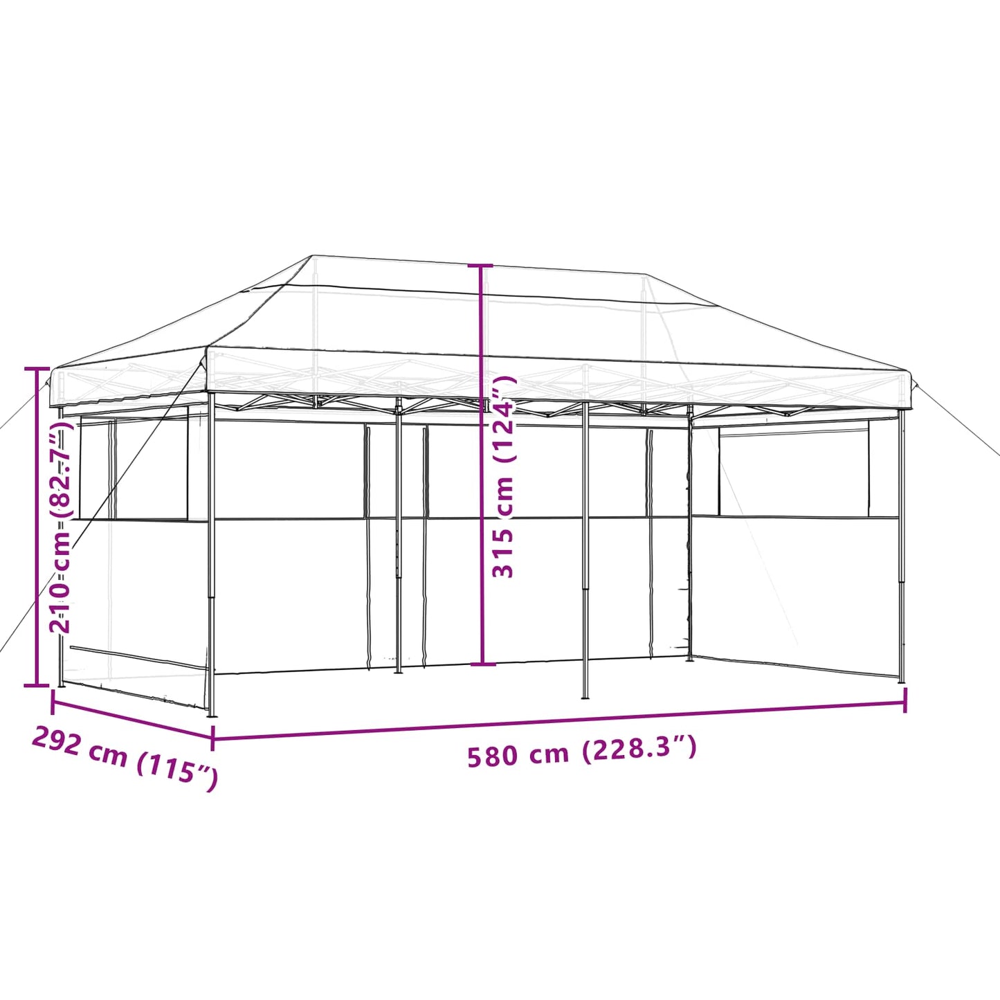 Party Tent 292 x 580 x 315 cm Black Oxford Fabric