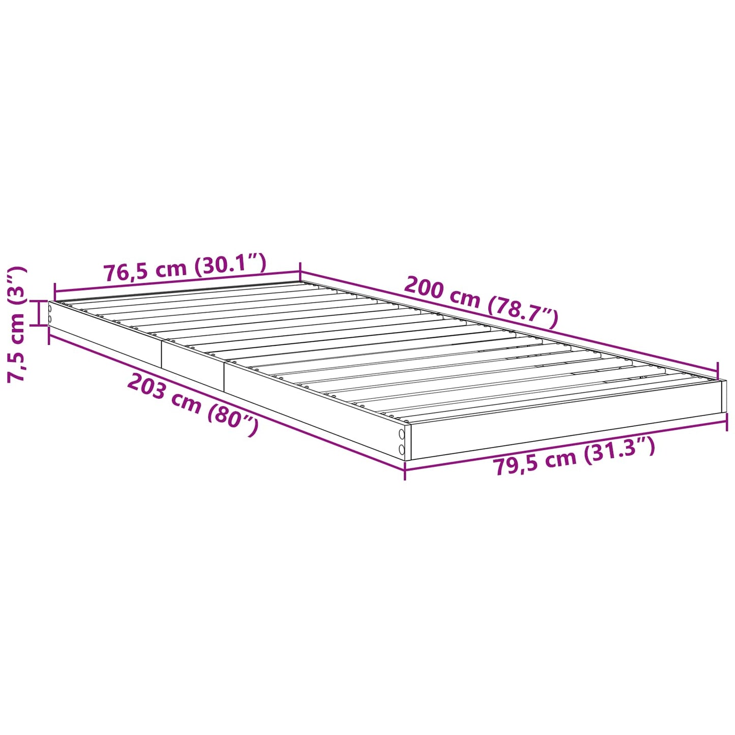 Floor Bed Frame Old Wood 80 x 200 cm Engineered Wood