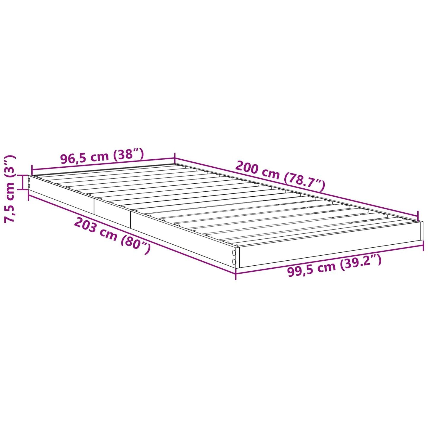 Floor Bed Frame Concrete Grey 100 x 200 cm Engineered Wood