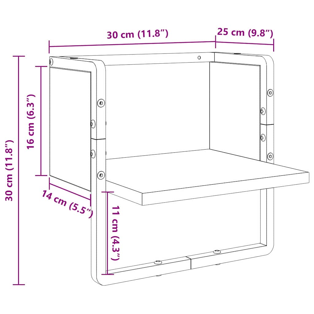 Wall Shelf Wall-Mounted Black Oak 30 x 25 x 30 cm