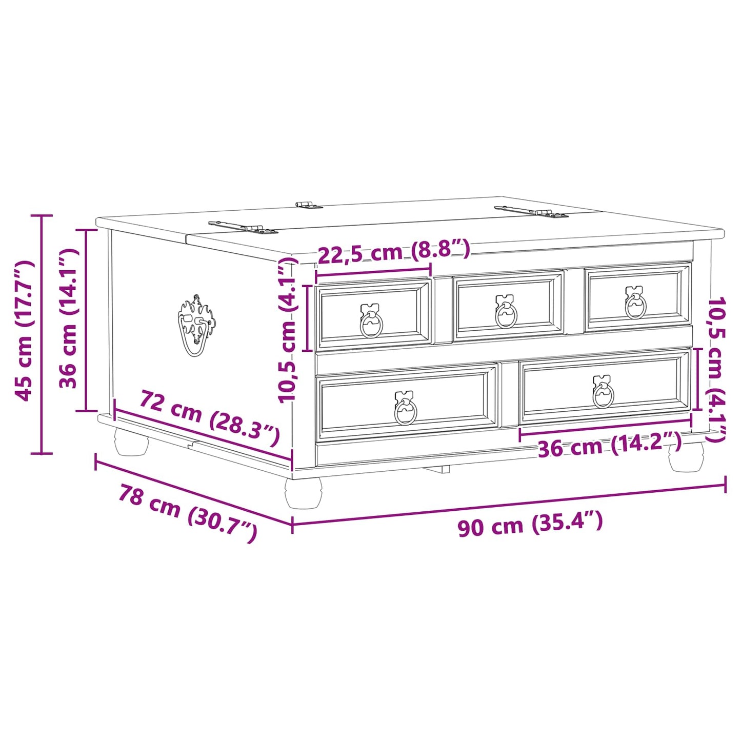 Storage box with Drawer White 90 x78 x 45 cm Solid Pine Wood