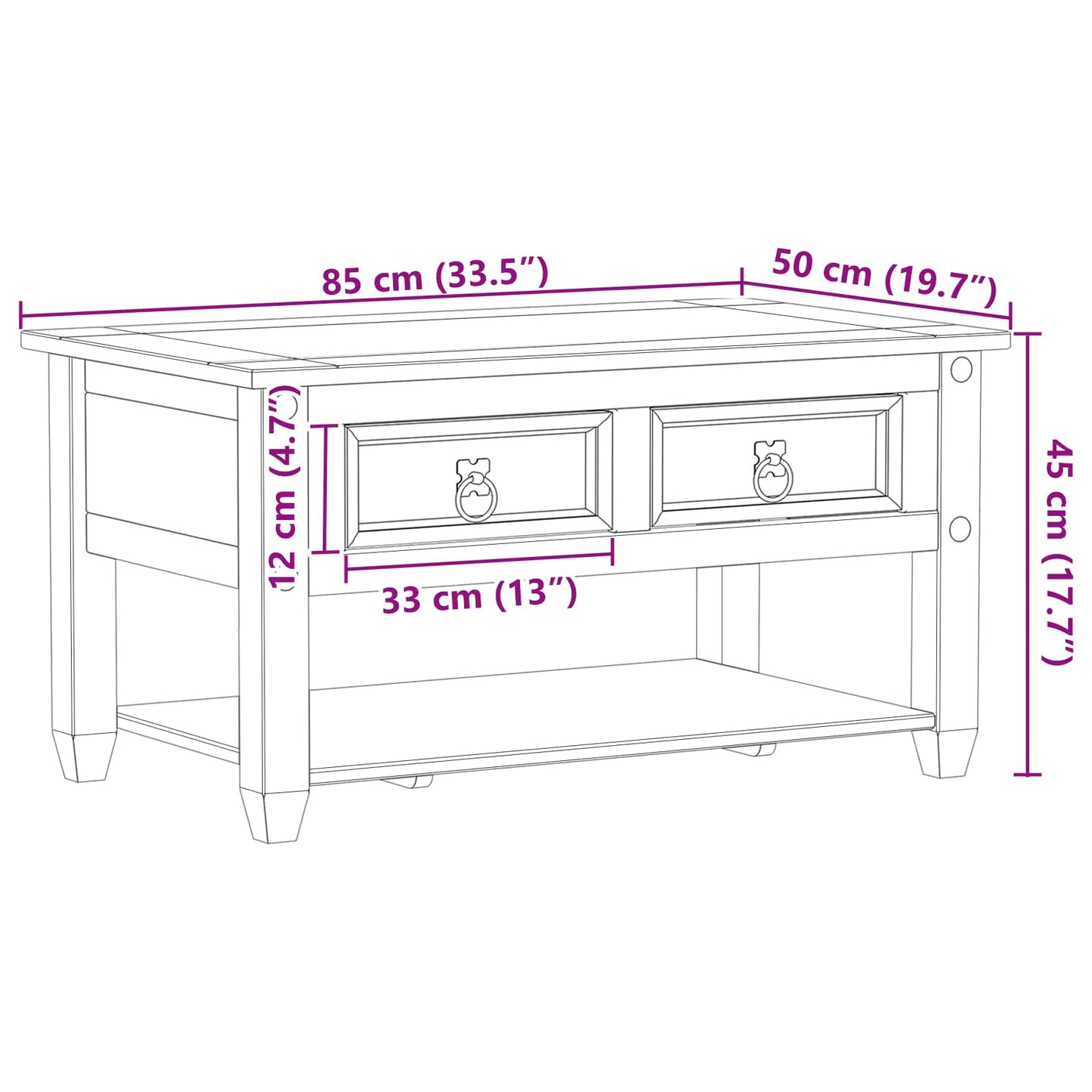 Coffee Table with Drawer White 85 x 50 x 45 cm Solid Pine Wood