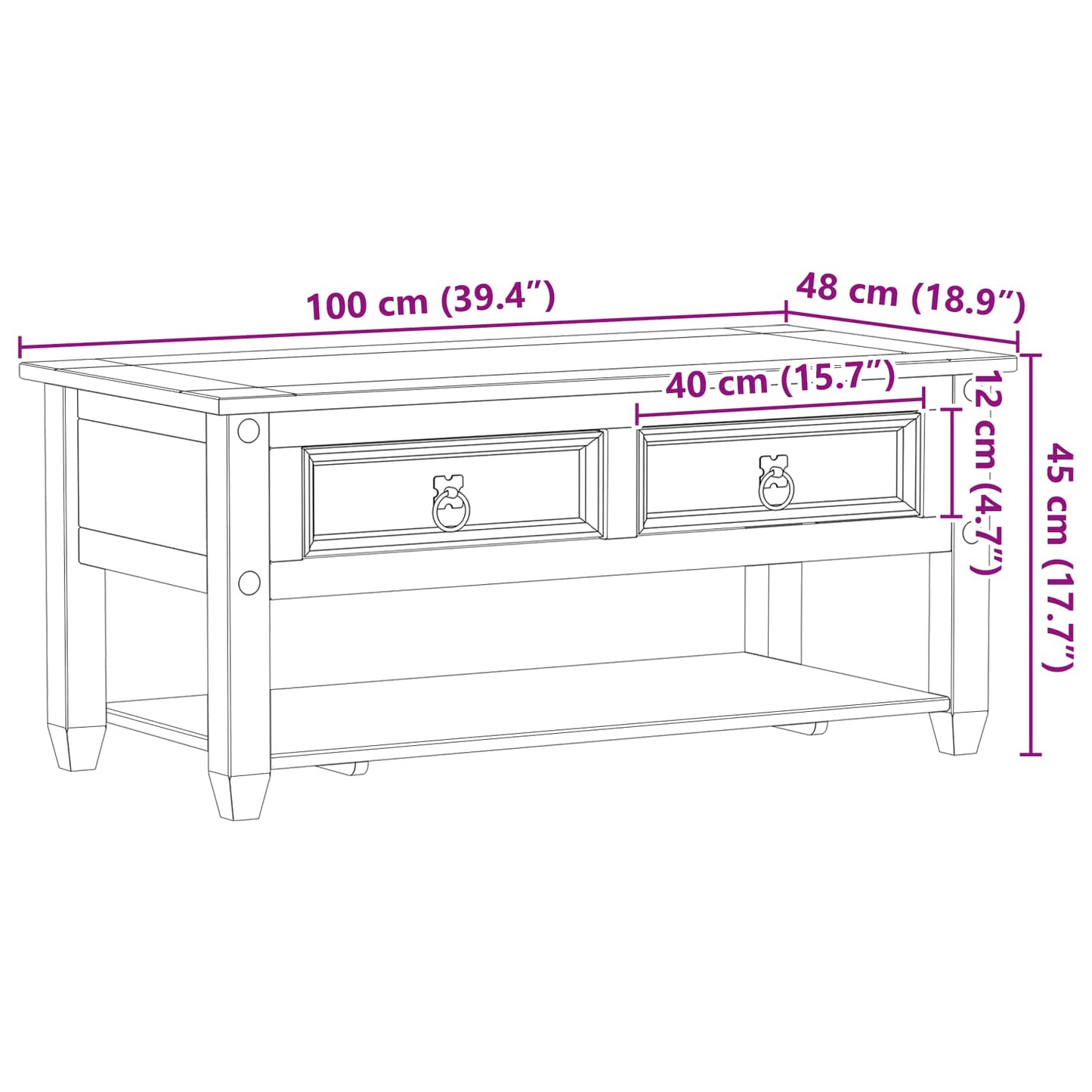 Coffee Table White 100 x 48 x 45 cm Solid Pine Wood