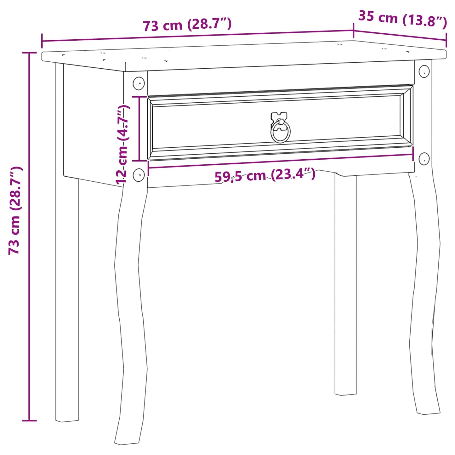 Console table White 73 x 35 x 73 cm Solid Pine Wood