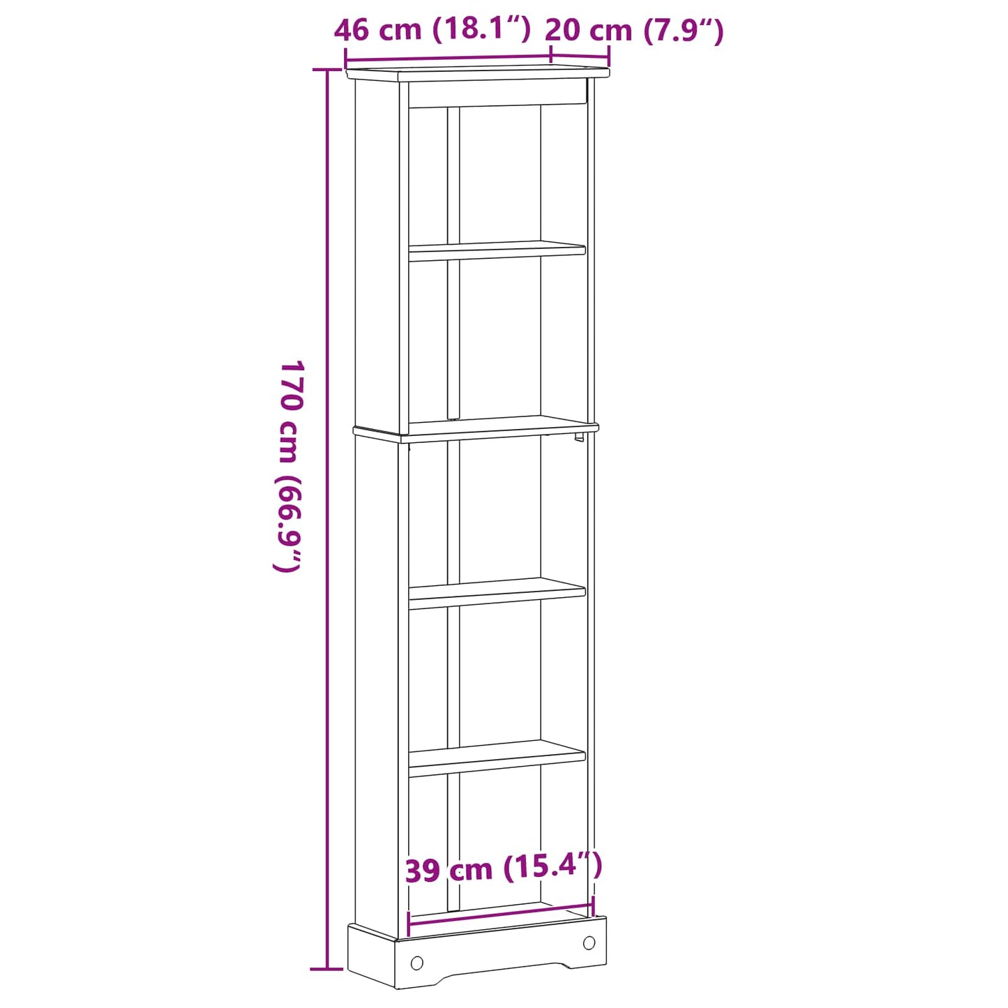 Bookcase 46 x 20 x 170 cm Solid Pine Wood White
