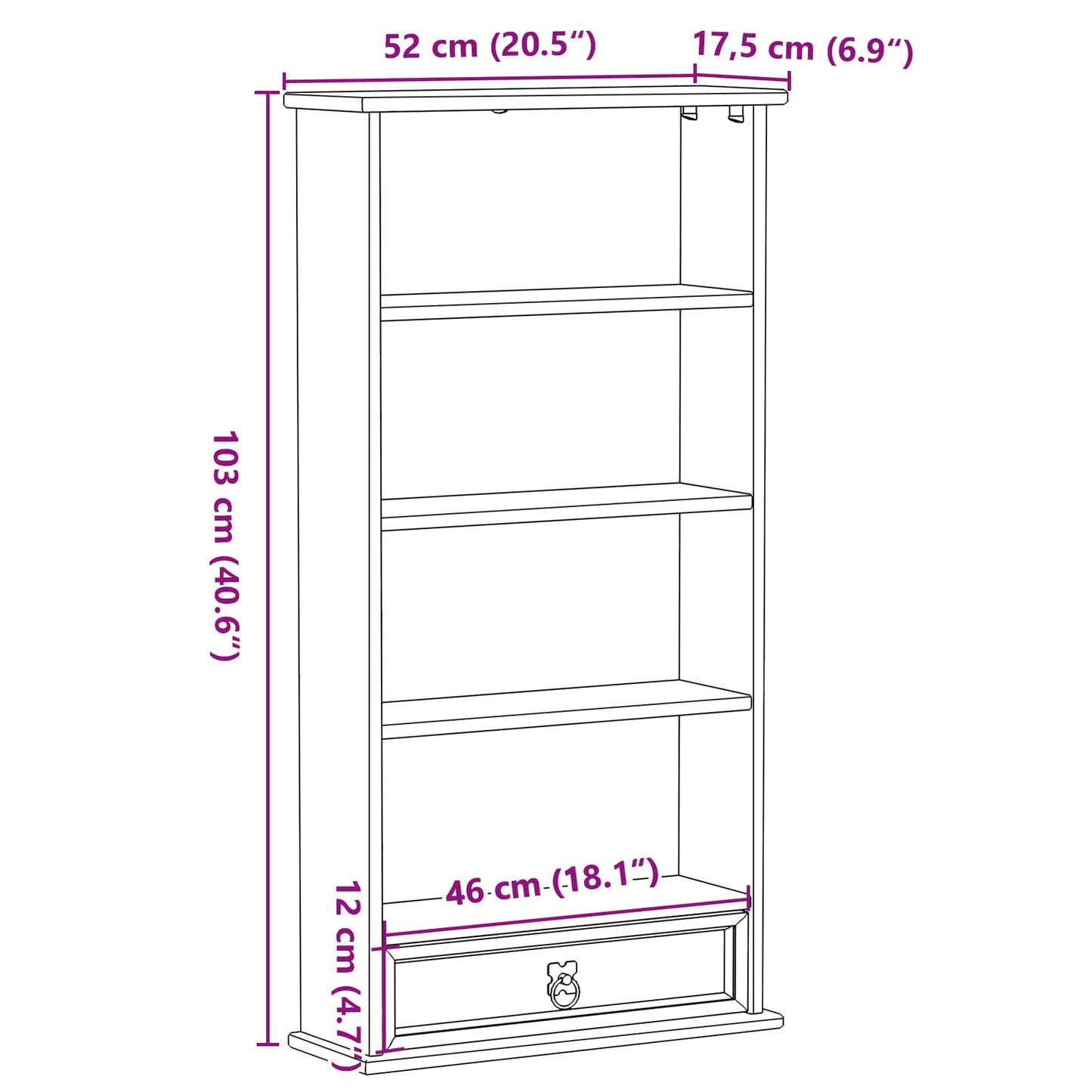 CD cabinet White 52 x 17.5 x 103 cm Solid Pine Wood