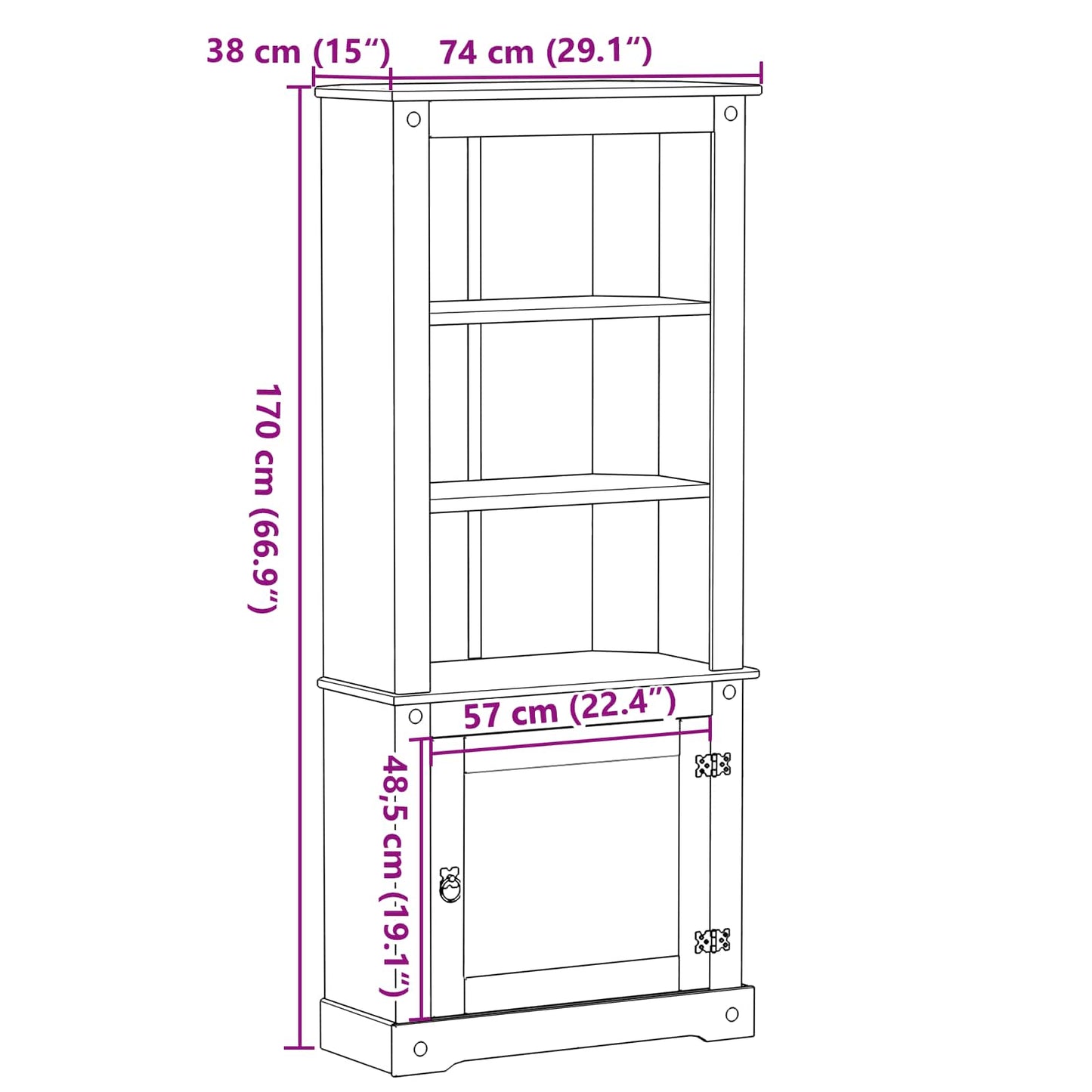 Highboard White 74 x 38 x 170 cm Solid Pine Wood