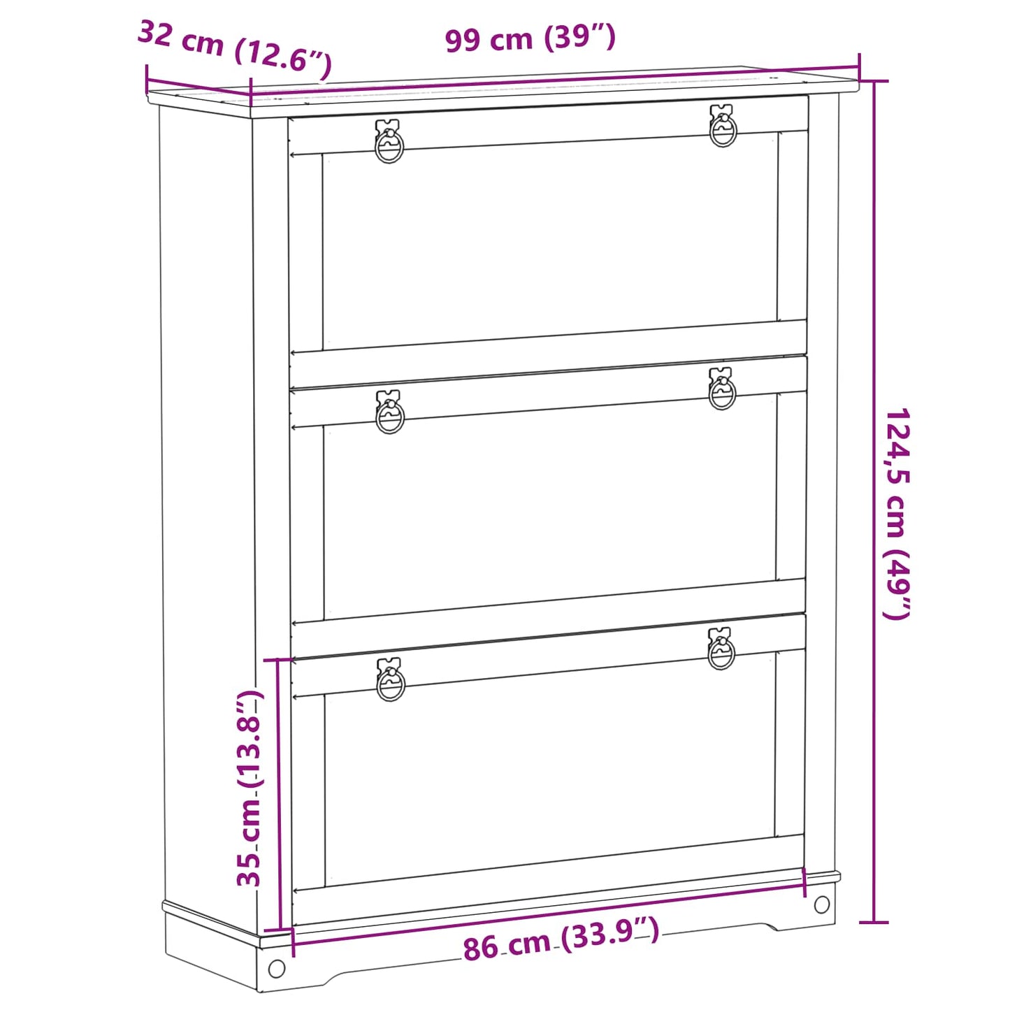 Shoe Cabinet Corona White 99 x 32 x 122 cm Solid Pine Wood