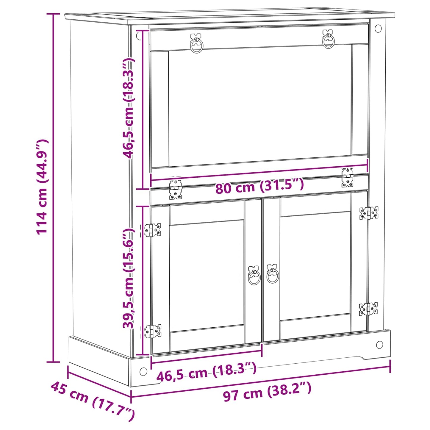 Wine cabinet White 97 x 45 x 114 cm Solid Pine Wood