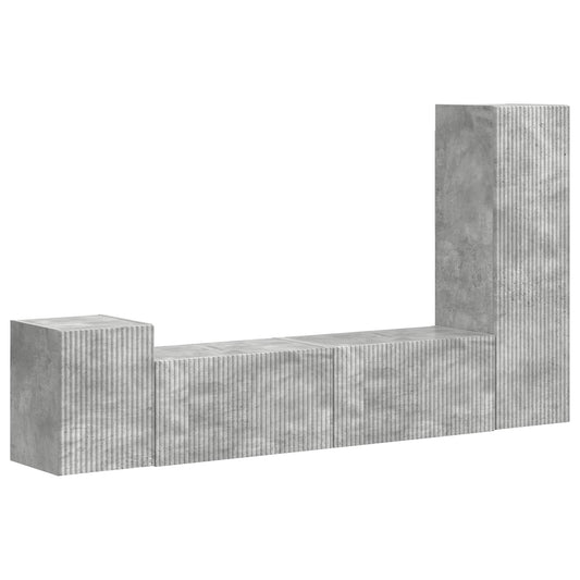 TV Cabinet Set 4 pcs Concrete Grey Engineered Wood