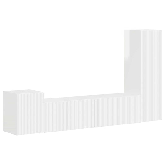 TV Cabinet Set 4 pcs High Gloss White Engineered Wood