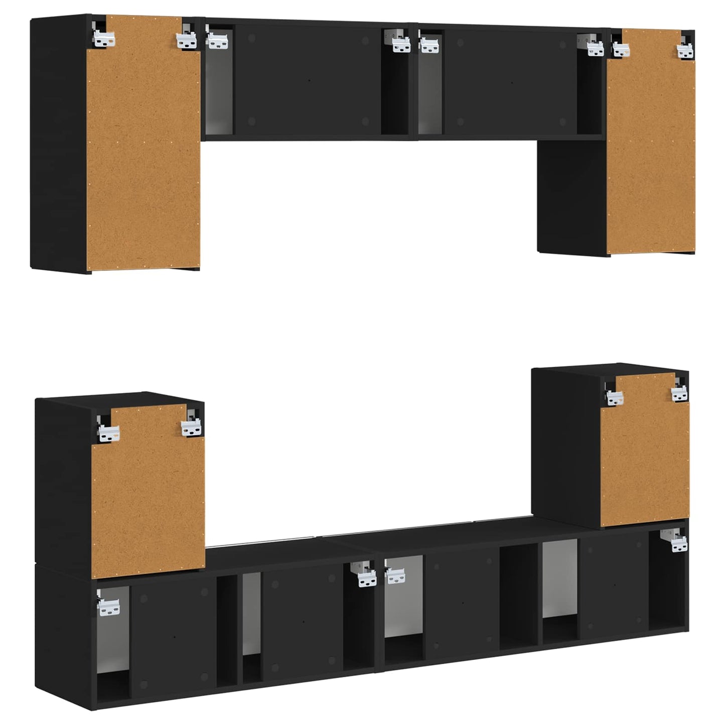 TV Cabinet Set Wall-mounted 5 pcs Black Engineered Wood