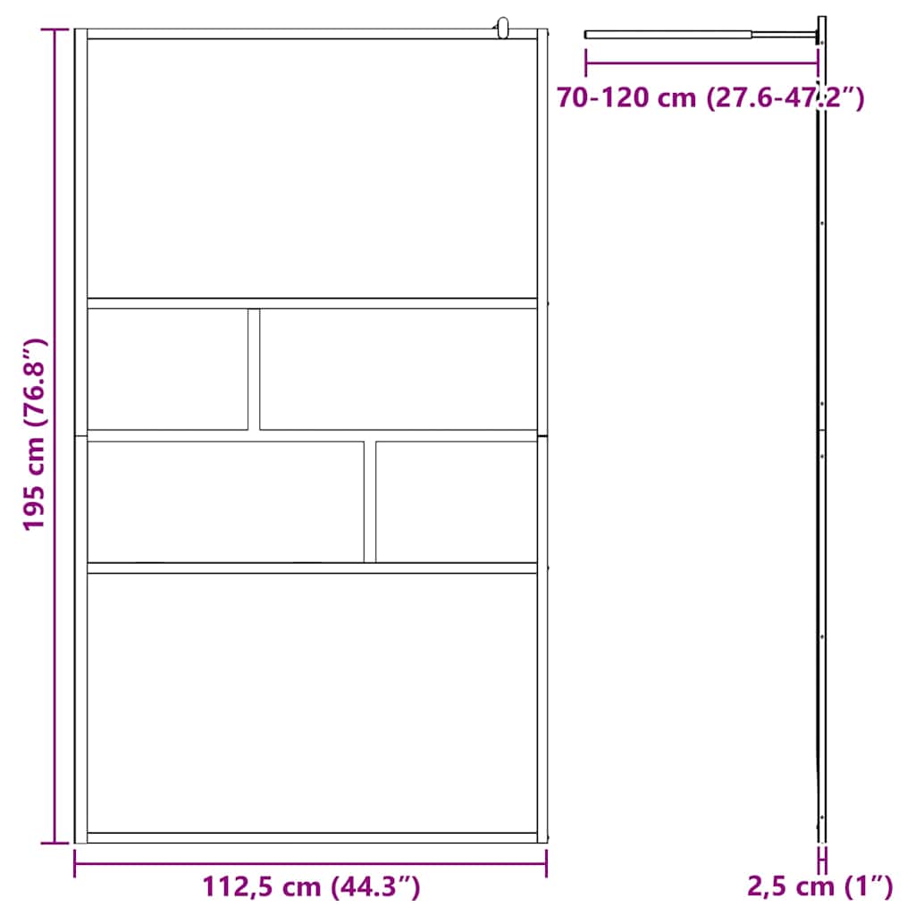 Walk-in Shower Wall Black 115 x 195 x 0.5 cm