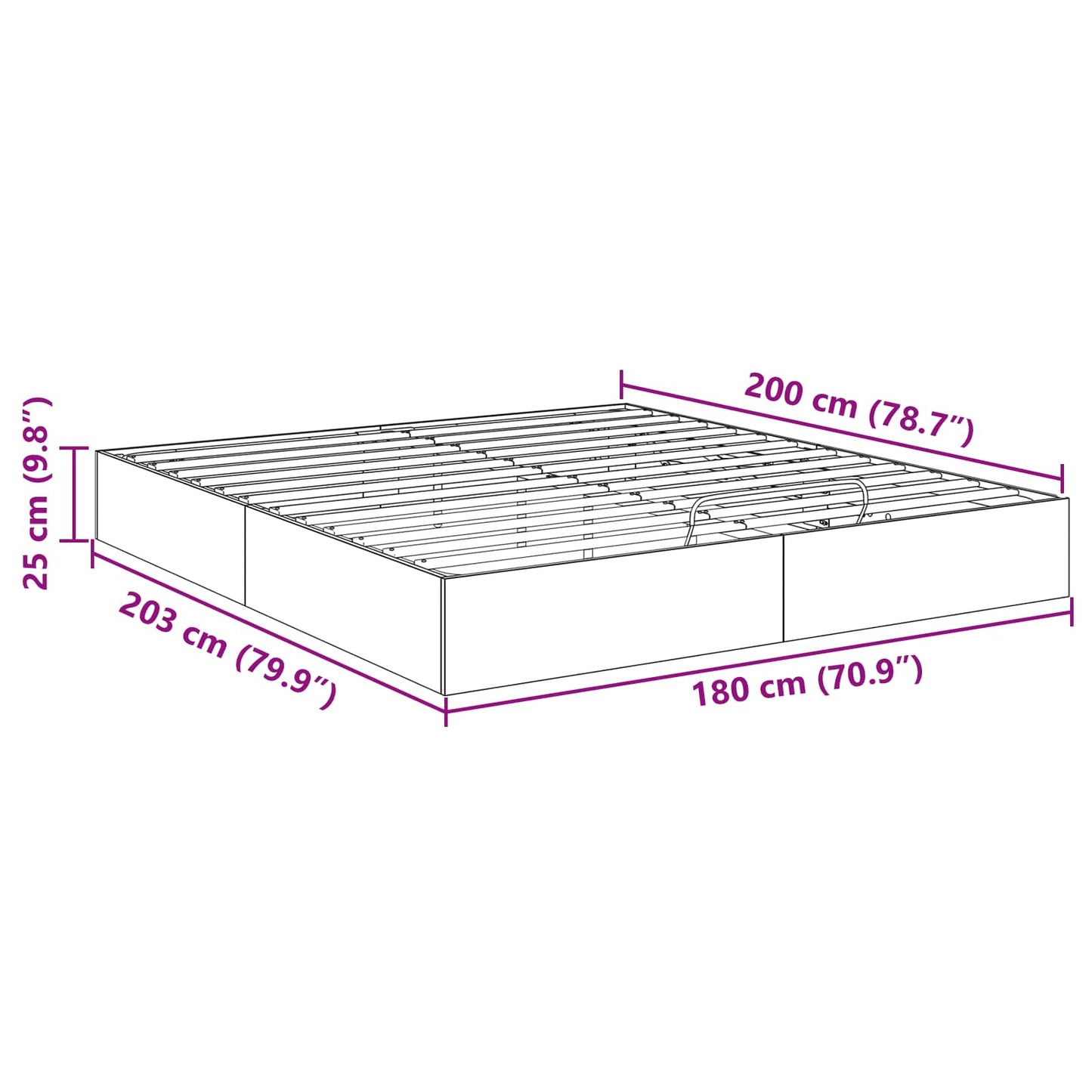 Ottoman Bed Frame Black Oak 203 x 180 x 25 cm Engineered Wood