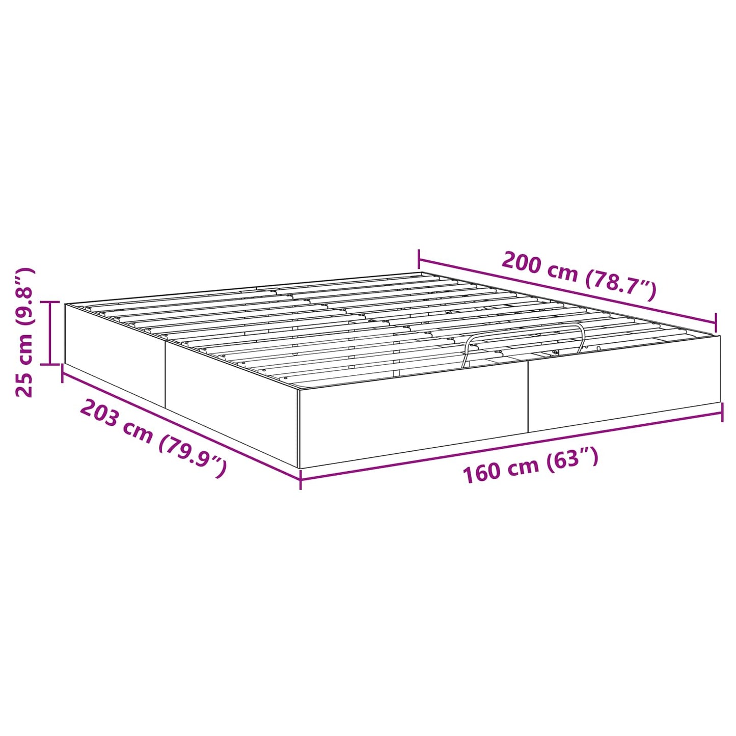 Ottoman Bed Frame Black Oak 203 x 160 x 25 cm Engineered Wood