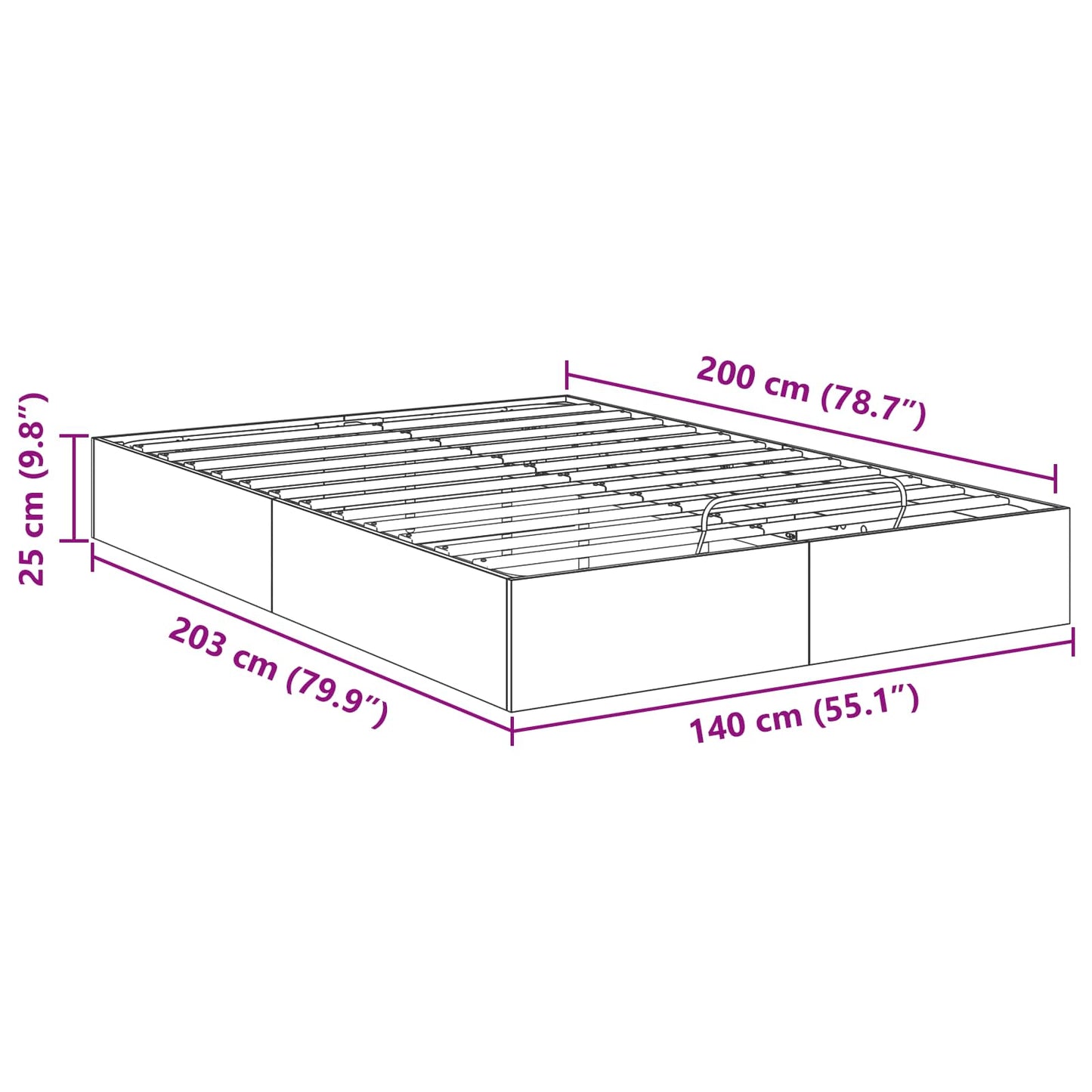 Ottoman Bed Frame Concrete Grey 140 x 200 cm Engineered Wood