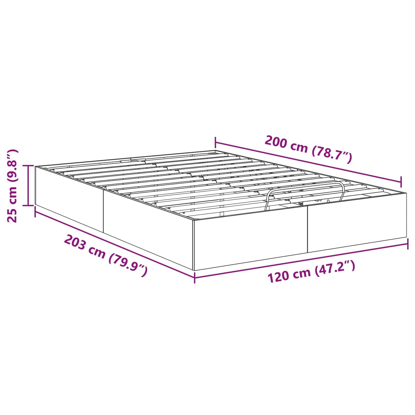 Ottoman Bed Frame White 203 x 120 x 25 cm Engineered Wood