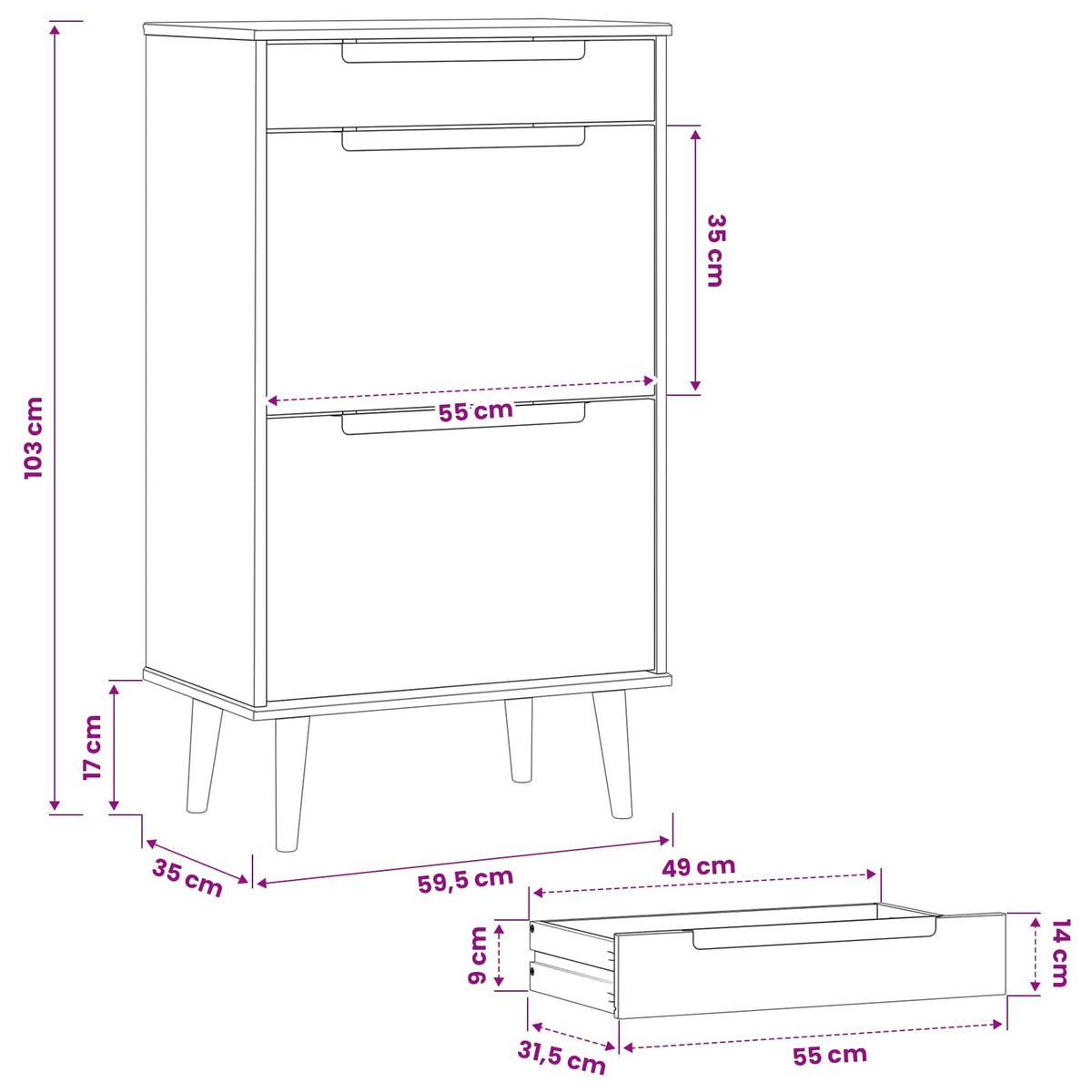 Shoe Cabinet MOLDE 59.5 x 35 x 103 cm Solid Pine Wood Black