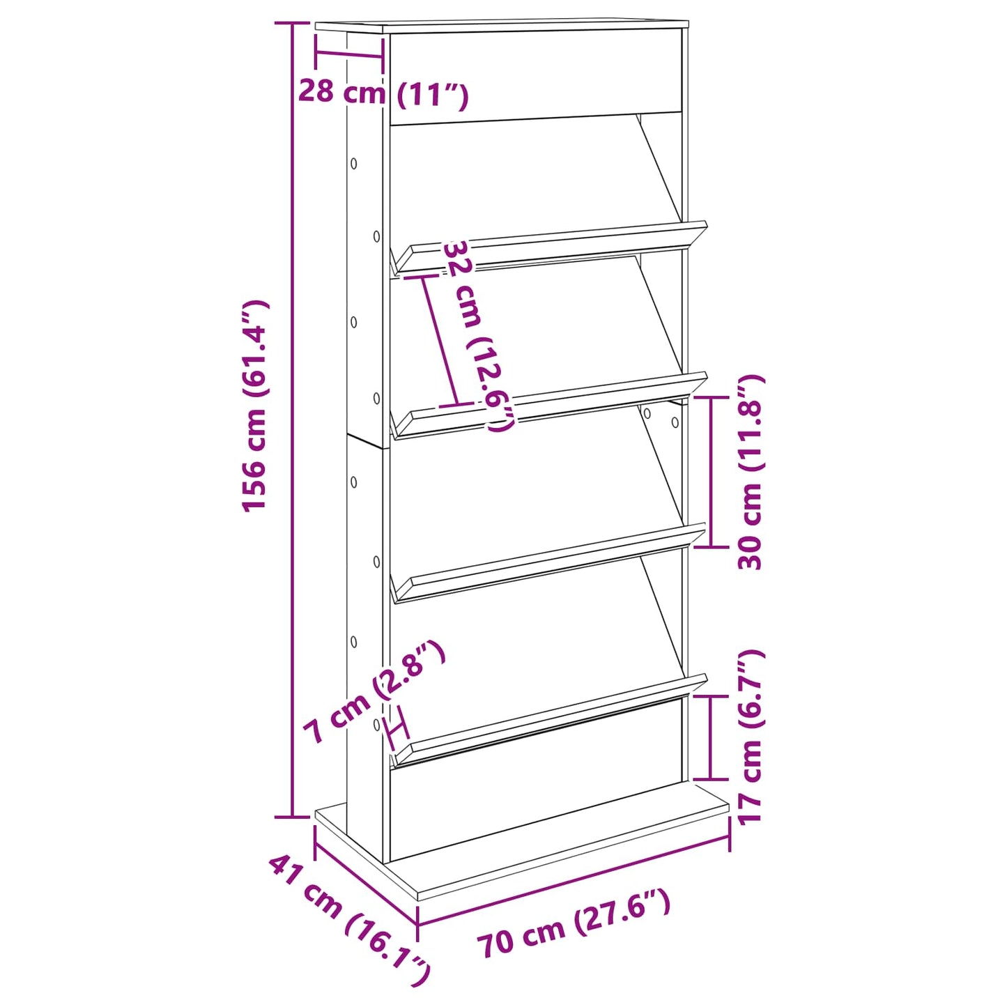 Magazine Rack Concrete Grey 70 x 41 x 156 cm Engineered Wood