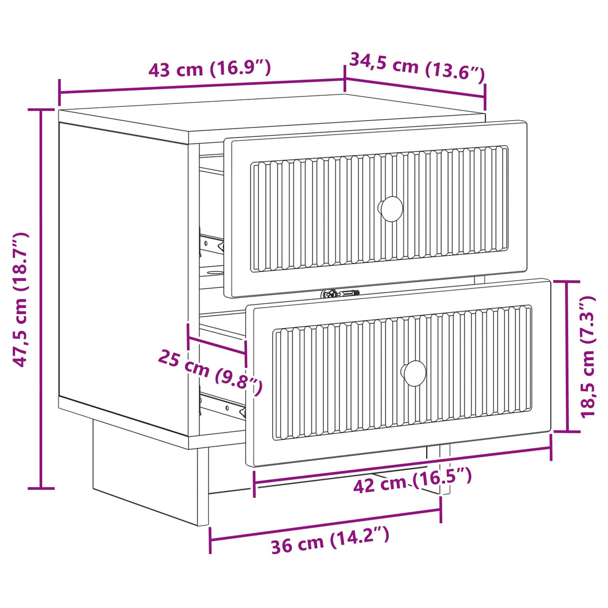 Bedside Cabinet White 43 x 34.5 x 47.5 cm Engineered Wood