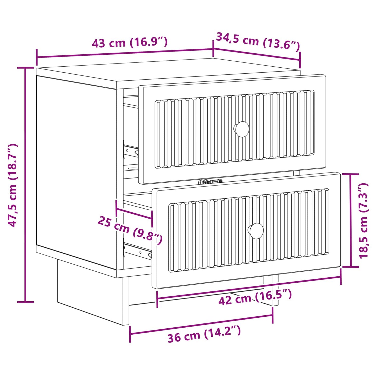 Bedside Cabinet Sonoma Oak 43 x 34.5 x 47.5 cm Engineered Wood