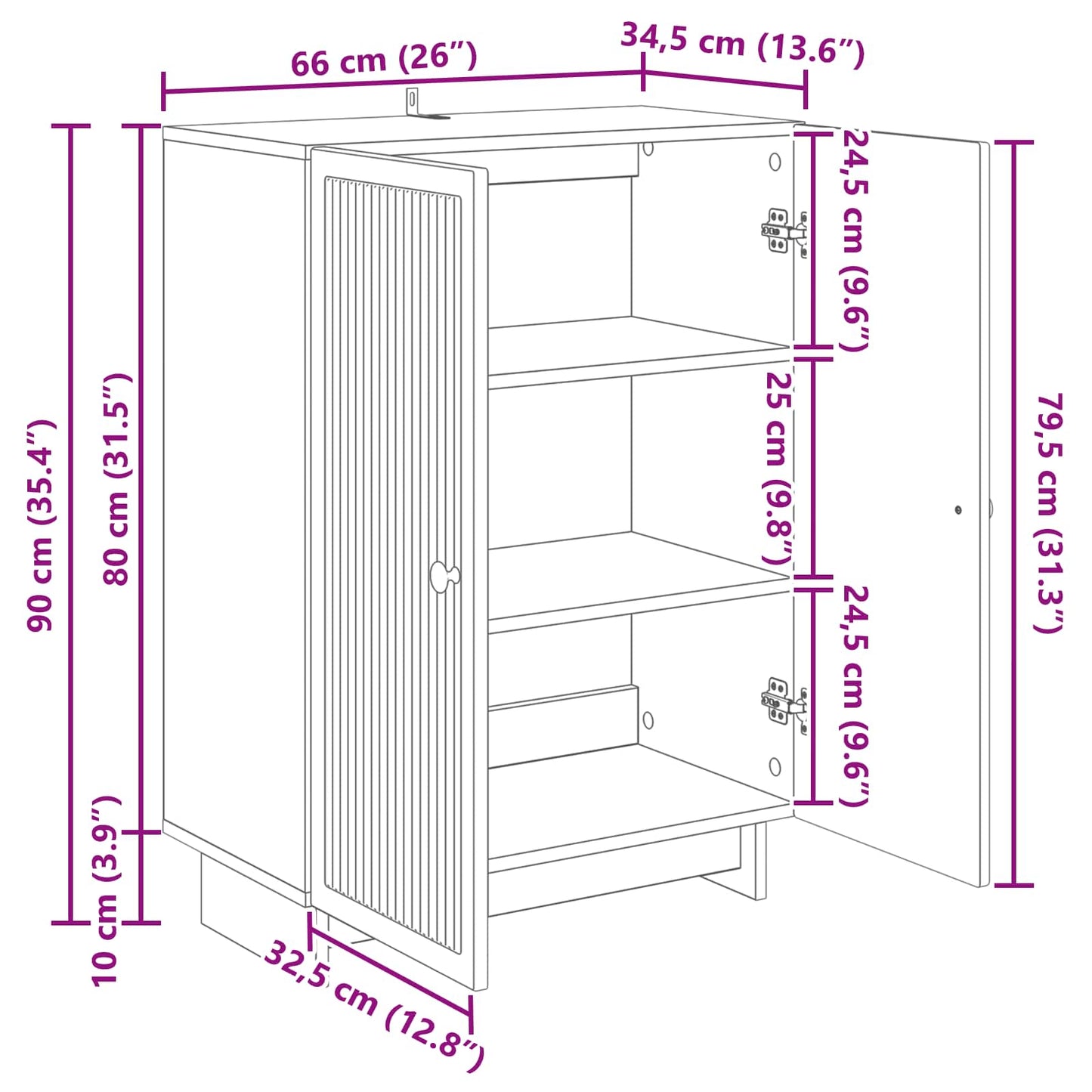 Sideboard Old Wood 66 x 34.5 x 90 cm Engineered Wood