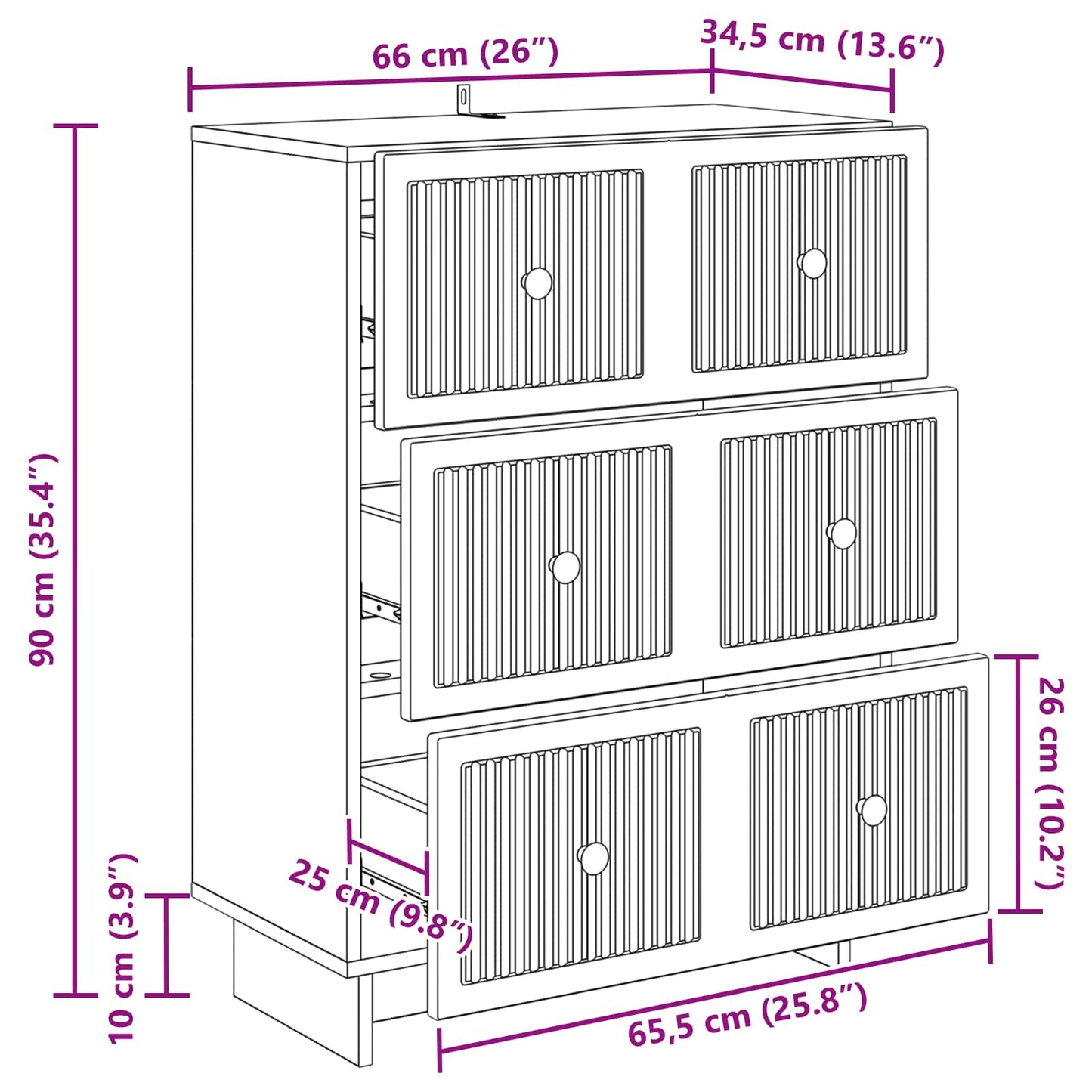 Drawer Cabinet 66 x 34.5 x 90 cm Engineered Wood Black