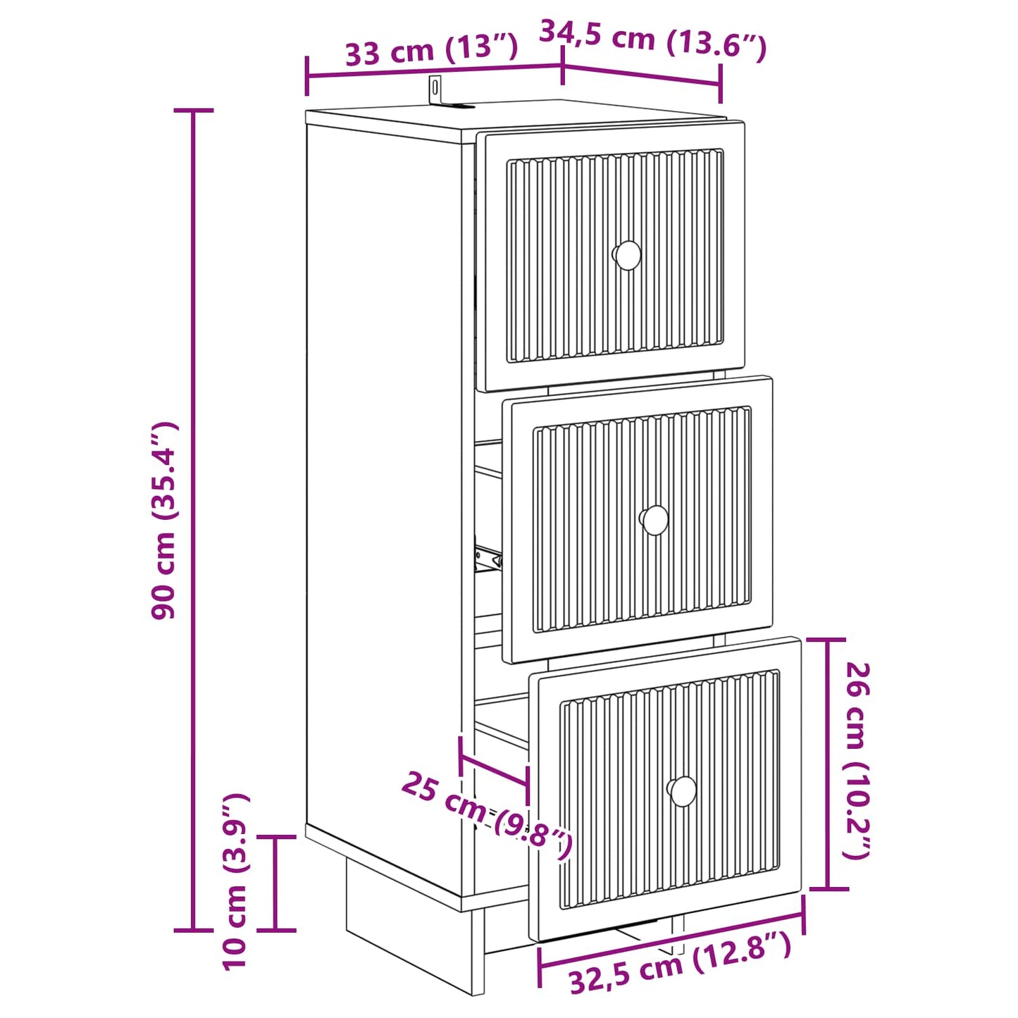 Drawer Cabinet Sonoma Oak 33 x 34.5 x 90 cm Engineered Wood
