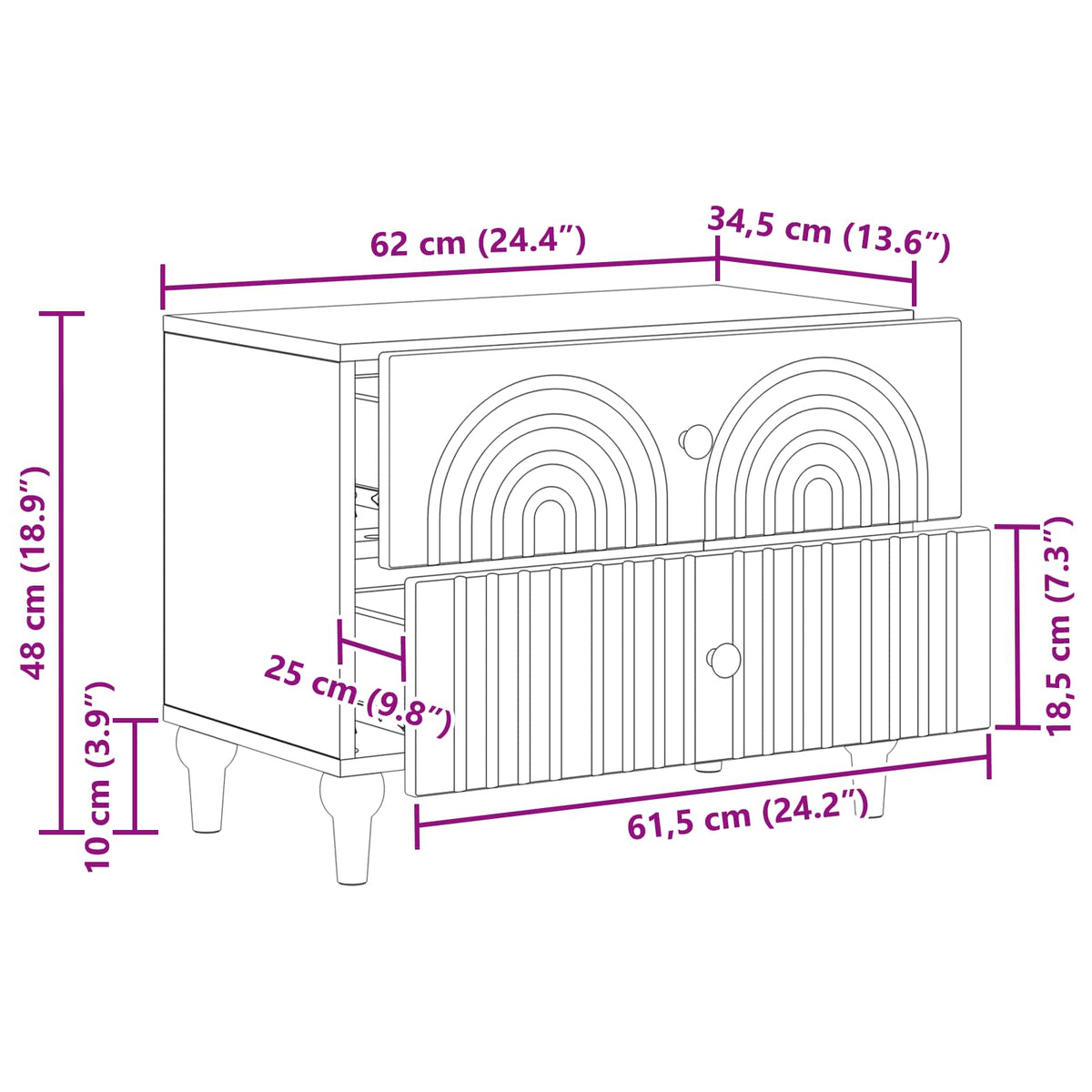 Bedside Cabinet White 62 x 34.5 x 48 cm Engineered Wood
