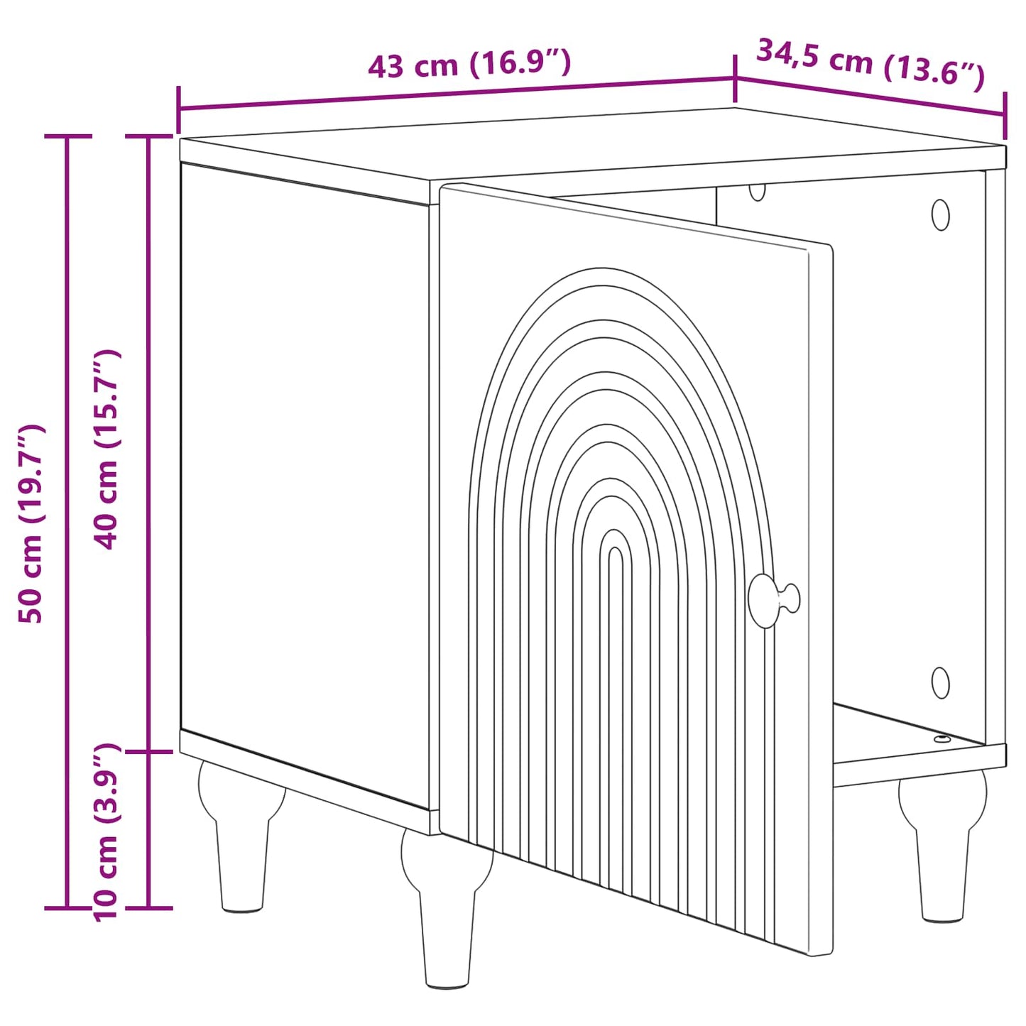Bedside Cabinet High Gloss White 43 x 34.5 x 50 cm