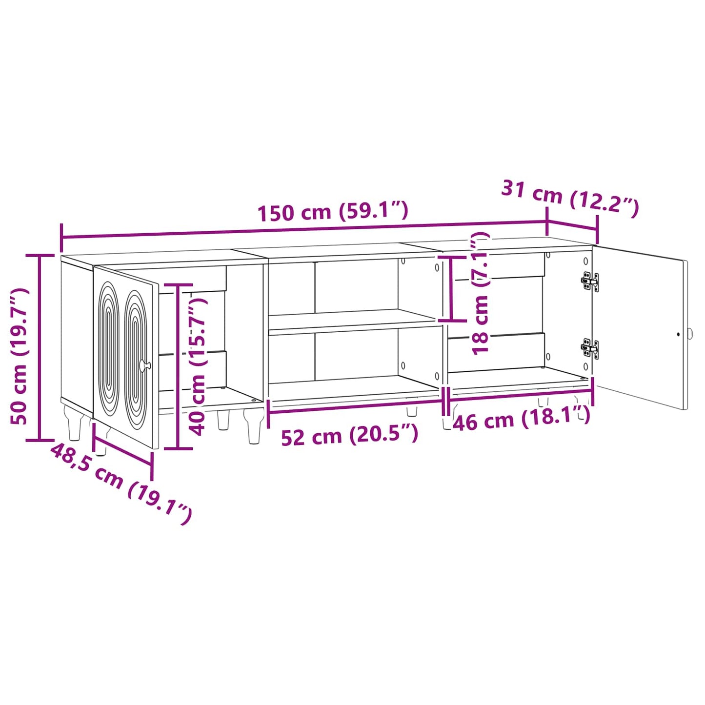 TV Cabinet 150 x 31 x 50 cm High Gloss White Engineered Wood