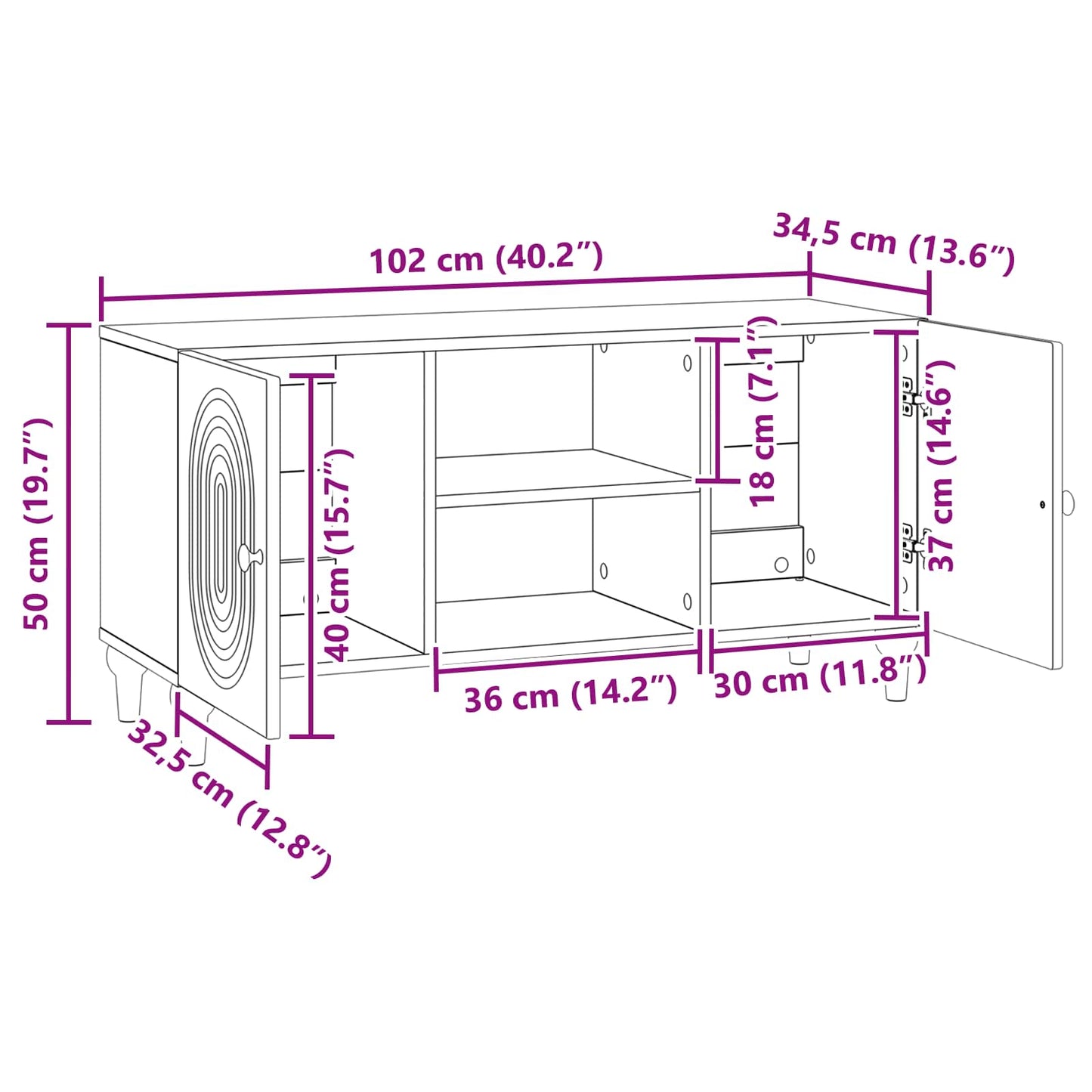 TV Cabinet Concrete Grey 102 x 34.5 x 50 cm Engineered Wood