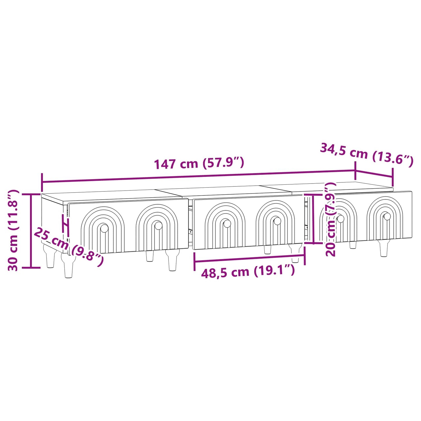 TV Cabinet with Drawer Black 147 x 34.5 x 30 cm Engineered Wood