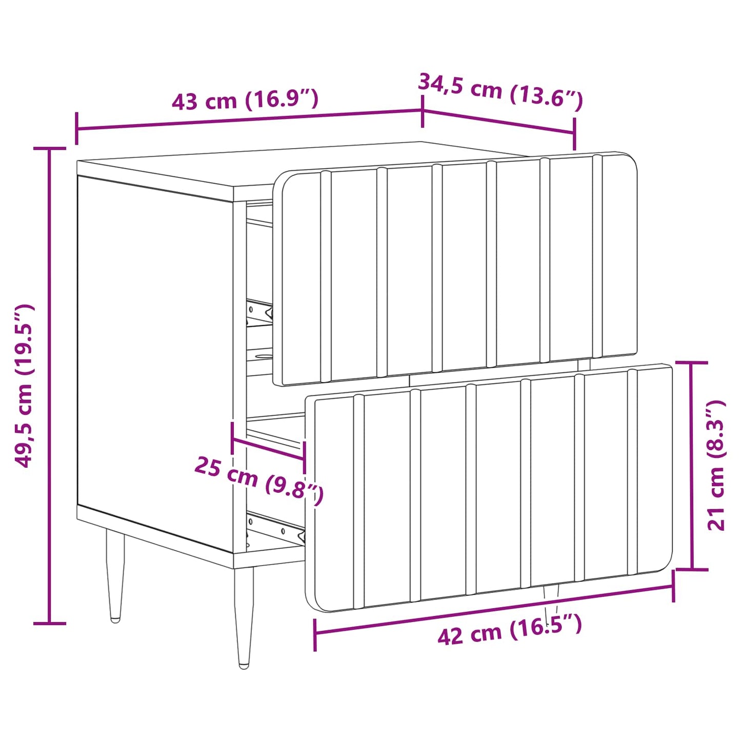 Bedside Cabinet Concrete Grey 43 x 34.5 x 49.5 cm