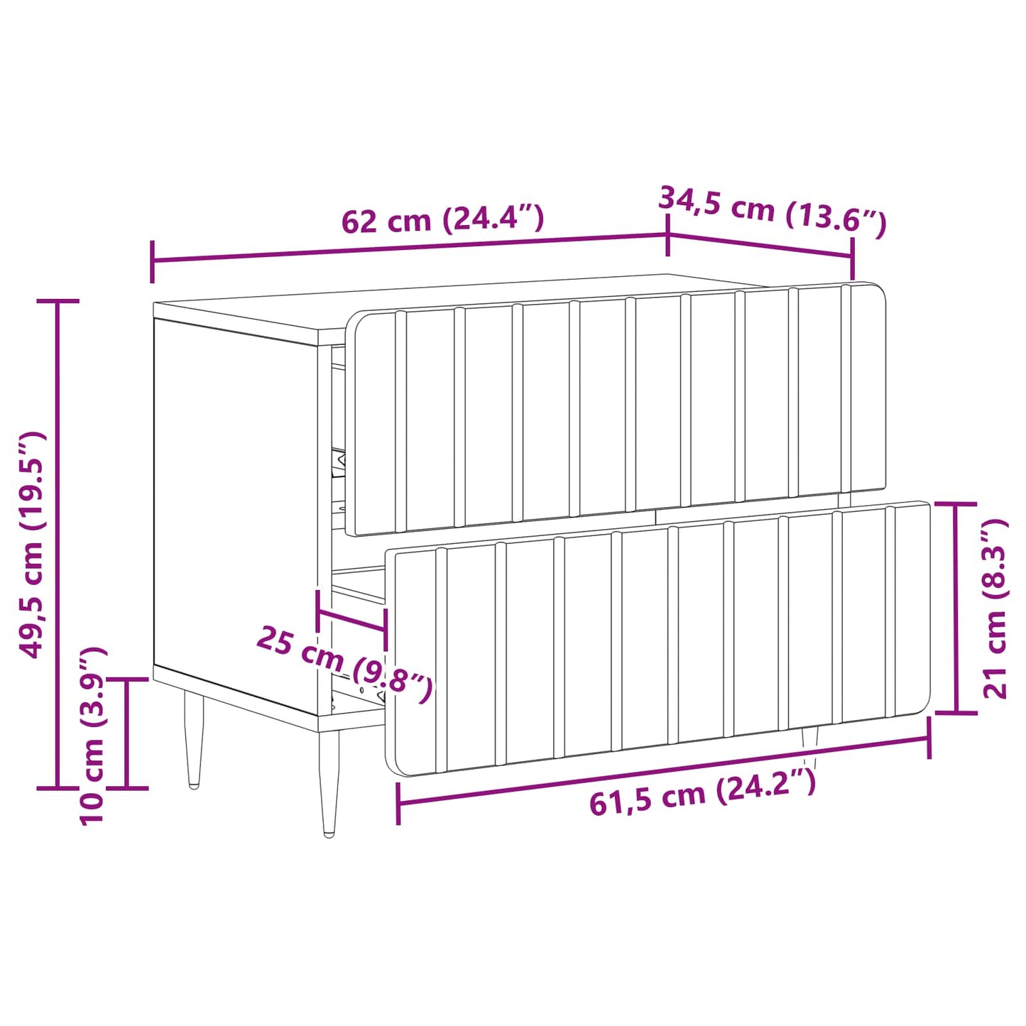 Bedside Cabinet Black 62 x 34.5 x 49.5 cm Engineered Wood