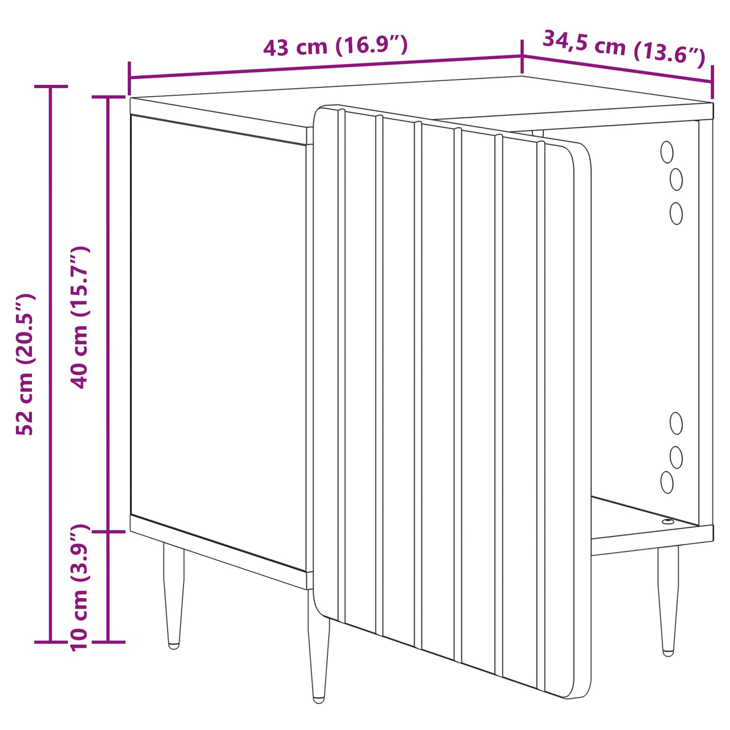 Bedside Cabinet Black 43 x 34.5 x 52 cm Engineered Wood