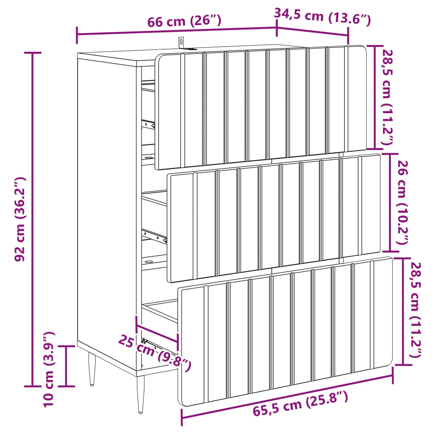 Drawer Cabinet 66 x 34.5 x 92 cm Engineered Wood Old Wood