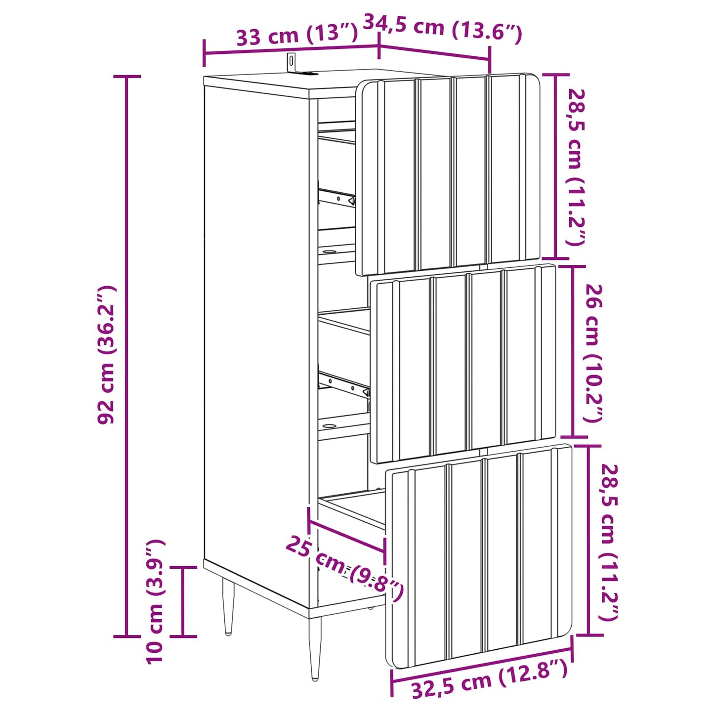 Drawer Cabinet 33 x 34.5 x 92 cm Engineered Wood Sonoma Oak