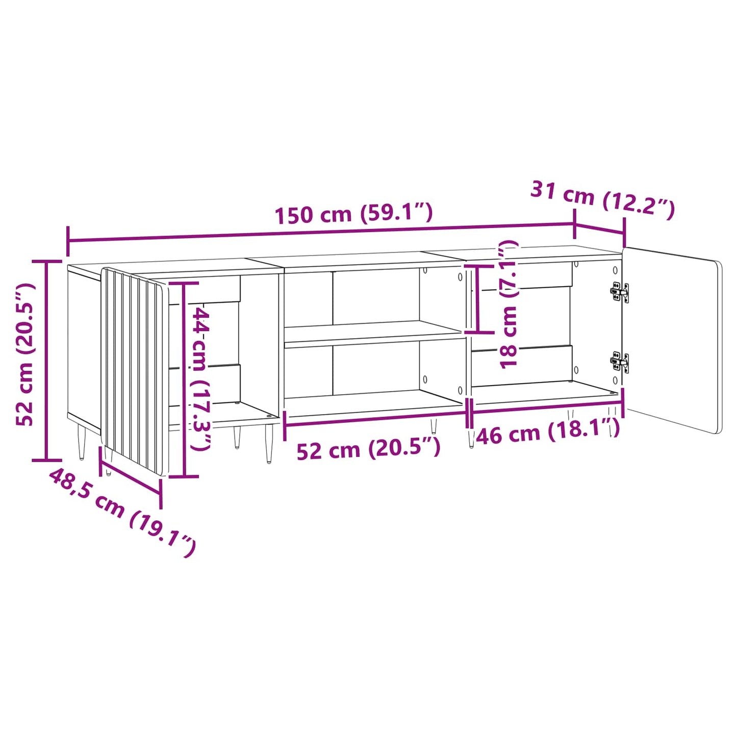TV Cabinet High Gloss White 150 x 31 x 52 cm Engineered Wood