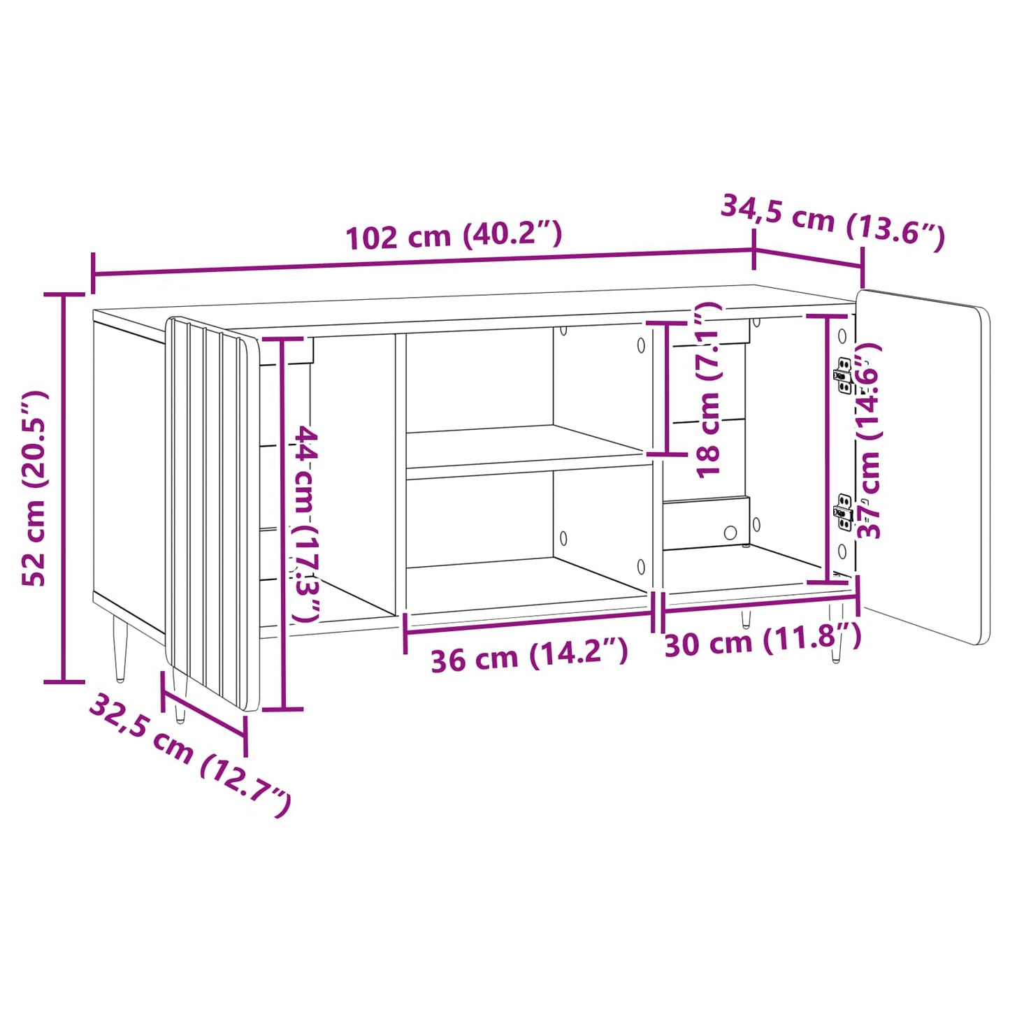 TV Cabinet White 102 x 34.5 x 52 cm Engineered Wood