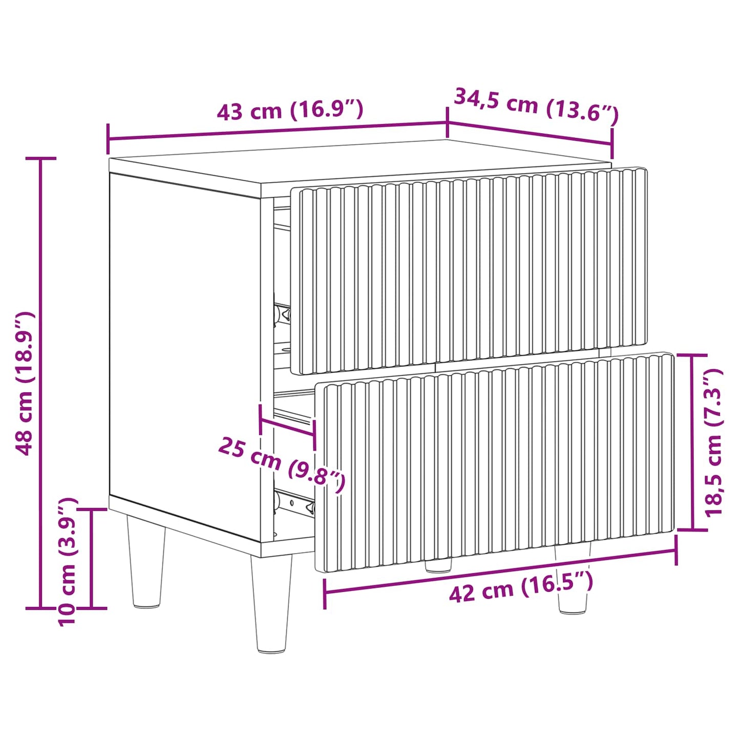Bedside Cabinet Old Wood 43 x 34.5 x 48 cm Engineered Wood