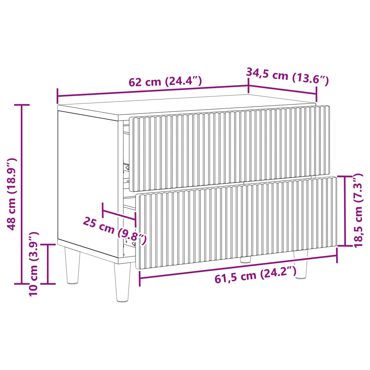 Bedside Cabinet White 62 x 34.5 x 48 cm Engineered Wood