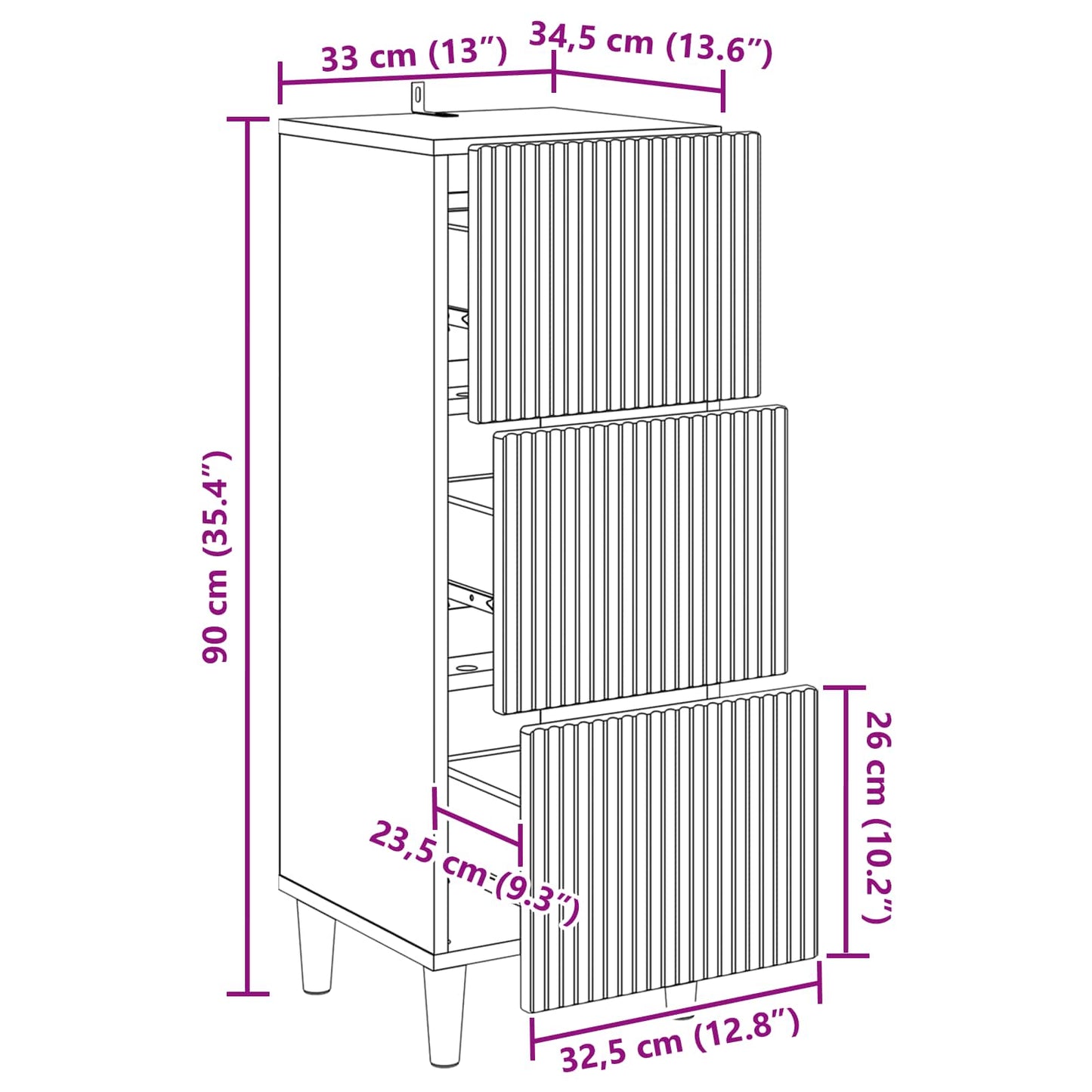 Drawer Cabinet Old Wood 33 x 34.5 x 90 cm Engineered Wood